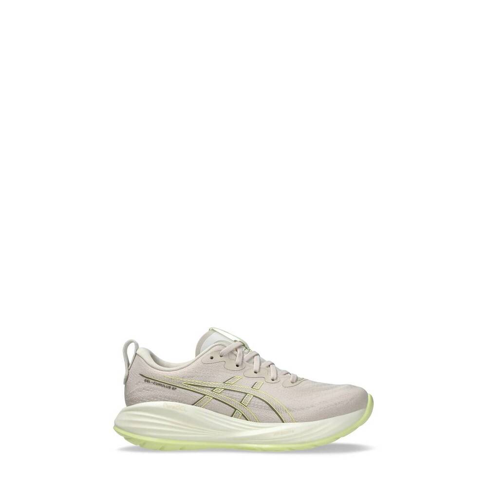NEW ASICS women's cumulus 27 running shoe in mineral beige/ huddle yellow